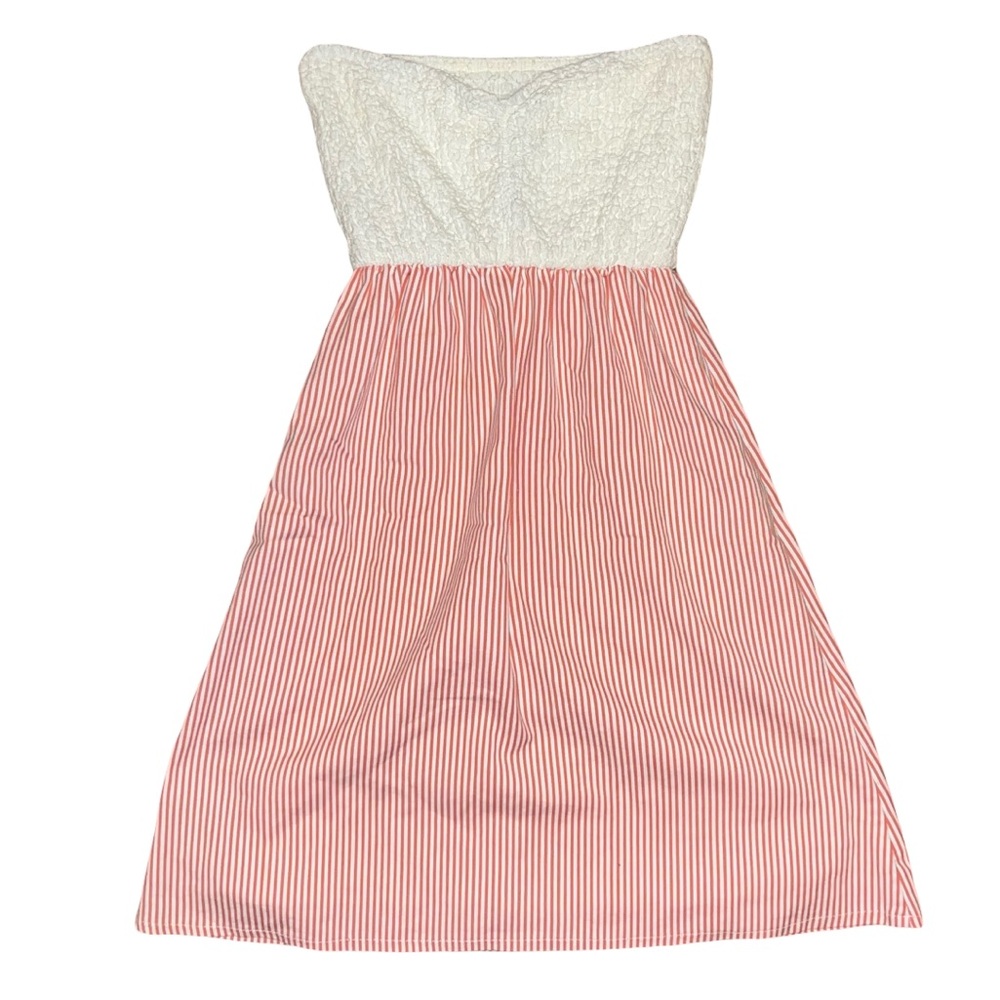 Judith March Seersucker Dress Red White Sweetheart Neckline Strapless Sz XS EUC